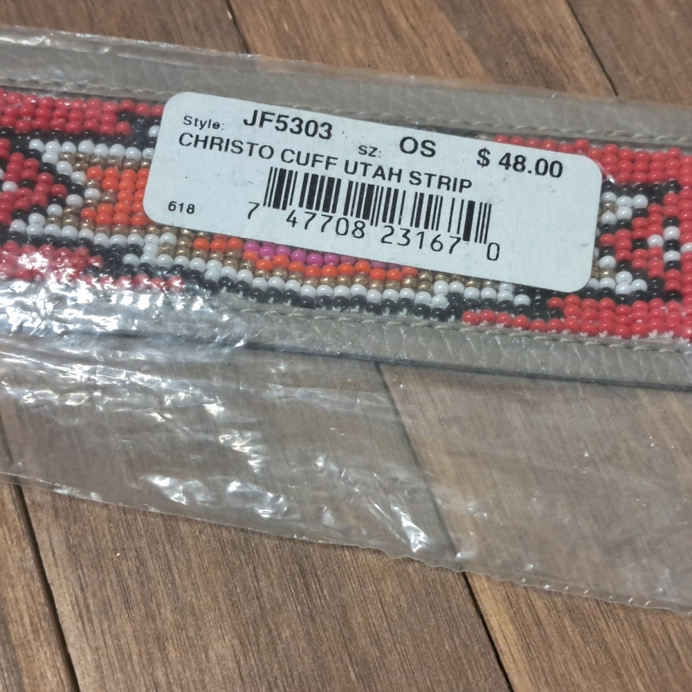 Brighton Beaded Leather Utah Christo Cuff Strip NWT - Picture 2 of 2
